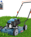 20 Inch Gas Powered Lawn Mower With 144cc 4 Cycle Engine Walk Behind Push Mower No Hassle Start Lightweight Build 3 Position Cutting Height Durable Deck Beast For Quick Home Yard Mowing, with oil bottle