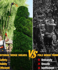 Comparison of traditional hedge shears and 4-In-1 Cordless Pole Hedge Trimmer With 2x3000mAh Batteries, 16 Ft Reach use.