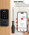 Lock Down Your Home Base With This Fly WiFi Smart Lock That Skips The Hub Hassle Entirely For Pure Keyless Entry Perfection Via Touchscreen Deadbolt In Matte Black with installation guide and screwdriver.