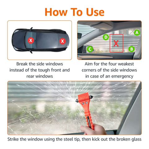 Amazon Basics car emergency escape tool, orange window breaker and seatbelt cutter, 2-pack with protective bracket.
