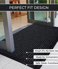 Heavy Duty Garage Floor Mat 3x5 Feet Charcoal With Non Slip Rubber Backing For High Traffic Areas Entryways And Workshops Industrial Grade Rug Built Tough As Nails And Easy To Clean Keeps Floors Protected In Commercial Spaces installed near a glass door