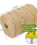 Heavy Duty Brown Jute Twine 328 Feet 2.5mm 4 Ply Roll with close-up of thickness measurement