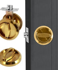 Round Recessed Door Lock Set With Privacy Knob And Hidden Cup Handle Stainless Steel Keyless Recessed Door Pull Latch Knob Vintage Style