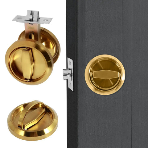 Round Recessed Door Lock Set With Privacy Knob And Hidden Cup Handle Stainless Steel Keyless Recessed Door Pull Latch Knob Vintage Style