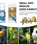 Ditch The Floor Debris With This No Mess Bird Cage Feeder And Automatic Water Dispenser image showing parakeets and bird feeders.