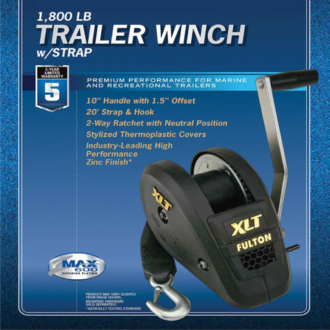Boat Trailer Winch 1800 Lb Capacity With 20 Ft Winch Strap And Hook Single Speed Hand Crank Solid Drum Gear System packaging
