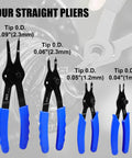 Four straight pliers from the 10 Piece Snap Ring Pliers Set Heavy Duty Circlip Removal Tool With Bent And Straight Pliers Internal And External Circlip Pliers Hook Pick Storage Case And Gloves For Auto Repair And Mechanical Work