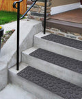 6 Piece 8.5 Inch By 30 Inch Non Slip Stair Treads For Wooden Steps Traction For Elders And Pets With Heat Insulation Rubber Backing Gray Stone Stair Runner Rug For Indoor Or Outdoor Farmhouse Style on concrete steps.