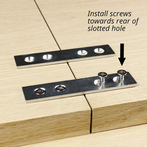 Pack of 8 Heavy Duty Galvanized Steel Mending Plates for Tight Woodworking Panel Joints and Quick Furniture Repair, showing installation instructions on wood.