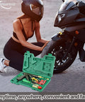 Woman using Tubeless Tire Repair Kit With Mushroom Plugs And Patch Kit For Quick Fix A Flat On Motorcycles Cars Trucks And ATVs