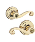 Lido Interior Privacy Door Handle With Lock For Bathroom And Bedroom, Polished Brass Reversible Lever, DIY Easy Install