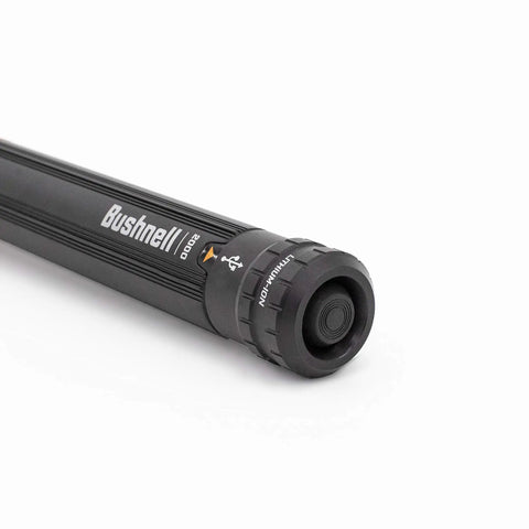 Close-up of Beefed Up 2000 Lumen Rechargeable Flashlight For Outdoor Adventures With Crazy Long Battery Life, rugged black design