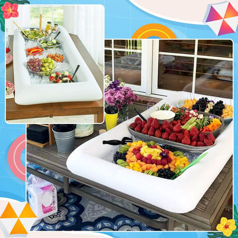 Three-Piece Inflatable Serving Bars Set With Drain Plug And Pump, Ice Cold Bar For Food And Drinks at table event