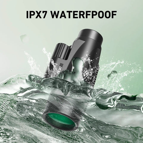 15x52 HD Monocular With Tripod For Hunting, Bird Watching, Hiking, And Travel in water displaying IPX7 waterproof feature