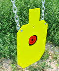 AR500 Steel Target Silhouette With Four Inch Bullseye Reactive Center Gong Opens And Resets On Hit Neon Color Powder Coat