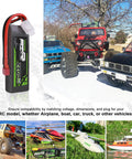 Beefy 3S LiPo Battery 2200mAh 11.1V 50C with Dean-Style T Connector and RC vehicles in background
