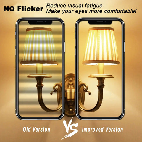Comparison of flickering old version vs improved Super Bright Dimmable E12 C7 Led Bulbs In Warm White 2700k