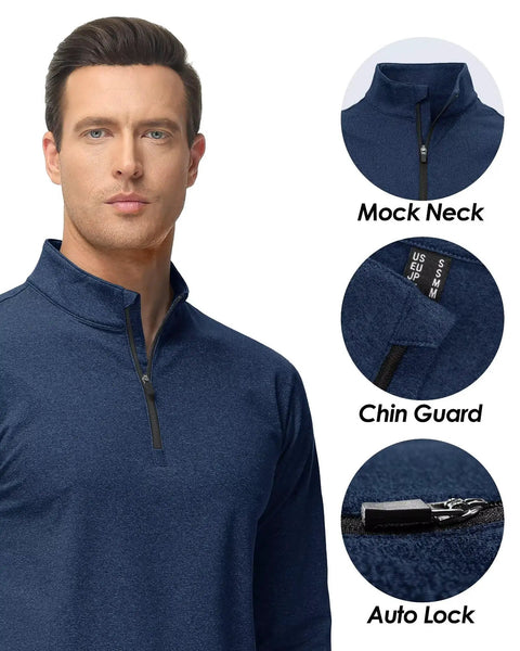 Mens Quarter Zip Fleece Pullover With Micro Fleece Lining Lightweight Moisture Wicking Four Way Stretch Long Sleeve Sweatshirt
