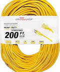 Beefy 200ft Outdoor Indoor Extension Cord 12/3 Gauge Heavy Duty 3 Prong SJTW Waterproof Power Cable Yellow 125V 1000W
