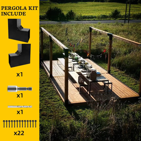 Two Pack Heavy Duty Pergola Bracket Kit Built For Outdoor DIY Projects 14 Gauge Steel L Shaped Wood Brackets For 5.5 x 5.5 Inch Lumber 6x6 Posts Includes Hardware For Gazebos Pergolas
