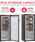 10 Cu Ft Upright Convertible Fridge Freezer With Reversible Door Removable Glass Shelves Adjustable Controls Platinum Finish