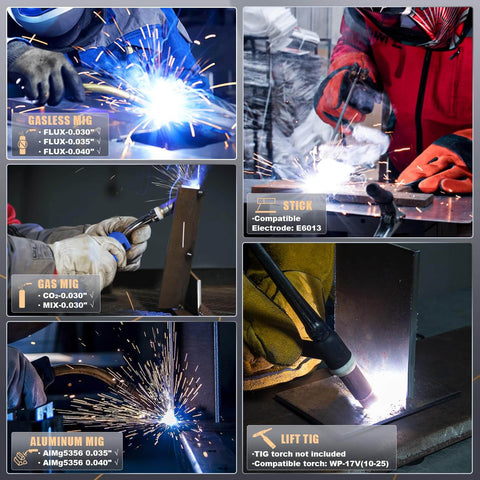 175 Amp Dual Voltage MIG Welder 110V 220V 5 In 1 Gas MIG Aluminum MIG Flux Core MIG Lift TIG And Stick Welding in action