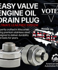 M14x1.5MM Stainless Steel Oil Drain Plug No Mess Quick Install Made In USA For Acura Audi Chevrolet Chrysler Dodge Ford Honda