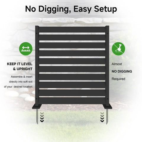 Outdoor HDPE Privacy Fence Panels, 3 Pack, 42 Inch High By 38 Inch Wide, All Weather Privacy Screen with no dig installation shown