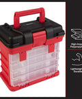 Grab And Go Portable Tool Box With Four Removable Drawers And Customizable Compartments Perfect For Hardware, Fishing Tackle, Beads, Or Crafts, Lightweight, Compact Red Organizer For Home, Garage, And On The Go
