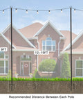 Outdoor String Light Poles 9 Ft Two Function Poles With Fork Bases And Fence Brackets 2 Pack Setup in Backyard