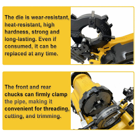 Built Tough Electric Pipe Threader Machine Half To Four Inch Range featuring wear-resistant die and chucks for threading and cutting.