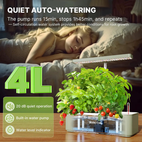 12 Pod Indoor Hydroponics Growing System With 24W LED Grow Light Plug And Play Quiet 4L Water Tank And Built In Pump