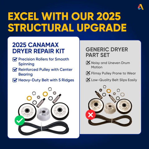 Comparison of Canamax dryer repair kit with precision parts vs generic set illustrating quality differences