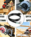 Heavy Duty Circular Saw Power Cord Replacement Part 95104L, 8.2ft cord shown with Skil saws SPT55, SPT78W, SPT70V, SPT77WM.