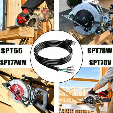 Heavy Duty Circular Saw Power Cord Replacement Part 95104L, 8.2ft cord shown with Skil saws SPT55, SPT78W, SPT70V, SPT77WM.