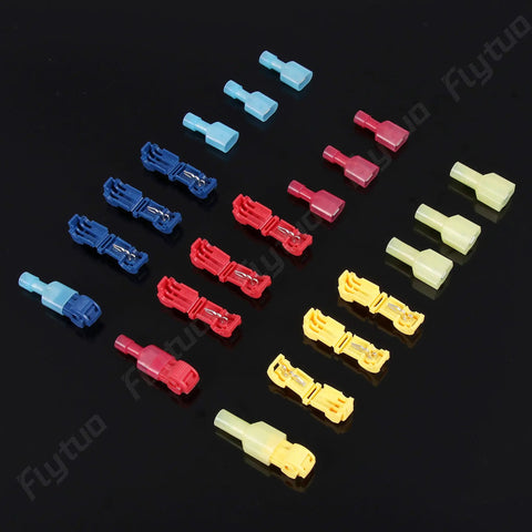 Premium 240 Piece T Tap Wire Connectors Kit With Self Stripping Quick Splice Terminals AWG 22 To 10 displayed color coded