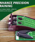 Indoor Golf Putting Mat With Three Track Putting Green And Automatic Ball Return showing two hole sizes and ball storage space