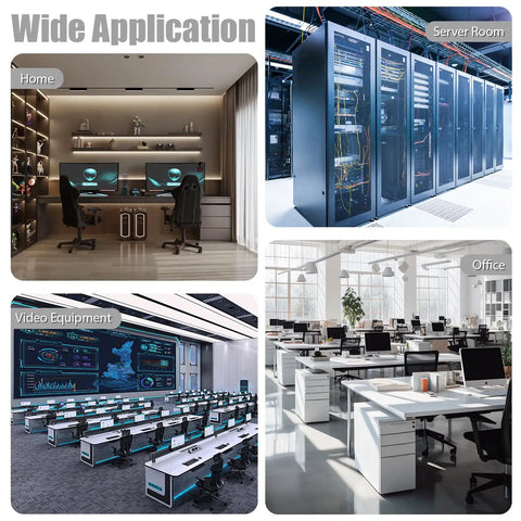 Wide application of Built Different Pro Rig Open Frame Server Rack With Smooth Roll Wheels Free Standing Network Cabinet For Servers And Av Equipment Black 9U Rolling Stand in home office, server room, and video equipment setup.