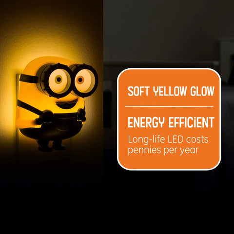 Despicable Me Bob The Minion LED Night Light Plug In Dusk To Dawn Sensor UL Listed Yellow Glow Goofy And Kid Friendly Night Light For Kids Bedroom Nursery Bathroom