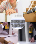 M2 Flat Head Self Tapping Screws Set For Woodworking, Nickel Plated Carbon Steel, in use for furniture assembly and DIY projects.