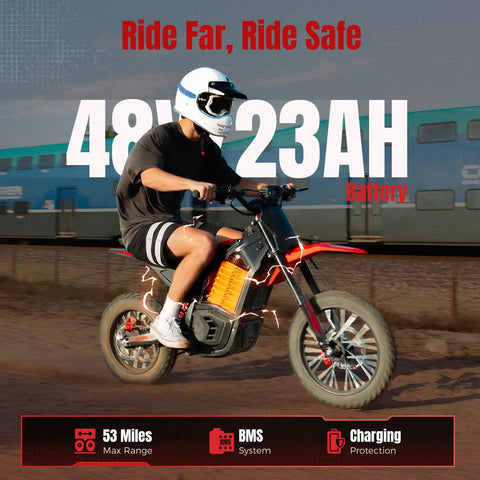 Rider on Off Road Electric Dirt Bike For Teens And Adults With A 2600W Peak Motor, Removable 1123.2Ah Battery Ebike, Dual Brakes