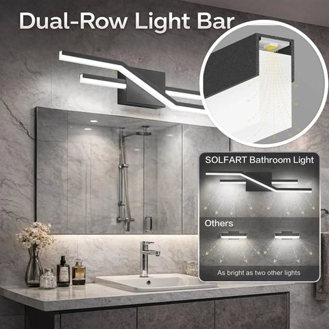 Ultra Bright Dimmable LED Vanity Light Fixture In Modern Chrome Over Mirror, Three Spotlights Included, installed over bathroom mirror
