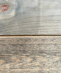 Slick Water Based Aging Wood Stain Yields Authentic Driftwood Gray Finish on sanded wood boards with visible grain patterns.