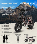 Adult Electric Bike With 1000W Brushless Motor 20Mph Peak Pulls 16Inch Slick Wheels in front of mountains showcasing dimensions.
