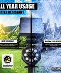 Solar Powered LED Spotlight Outdoor Lights Set Of 2 With 25 Ft Motion Sensor Waterproof Frost Resistant Yard Lighting showcasing water and heat resistance capabilities.