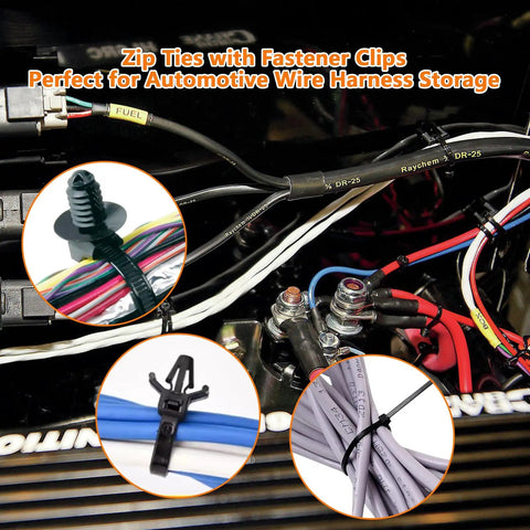 180 Pcs Wire Loom Clips For Car Push Mount And Zip Ties Assorted Sizes 6 Inch Nylon Clips for wire harness in engine bay