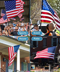 All In One Outdoor Flag Kit With 5ft Heavy Duty Flag Pole Holder 3x5 Embroidered American Flag displayed at sports event and porch