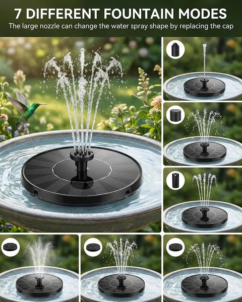 Solar Fountain For Bird Bath 2026 Upgrade 1.4W Solar Power Water Pump With Seven Nozzles Freestanding floating in bird bath