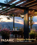Outdoor patio with Two Pack Solar Wall Lanterns, dusk to dawn LED sconces, anti rust, waterproof, enhancing evening ambiance.