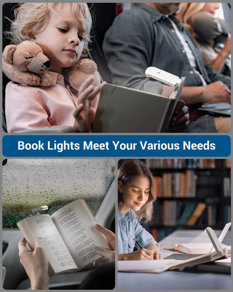 Clip On Book Light With USB Rechargeable Power, Eye Friendly White LED Reading Lamp For Bedside Reading in various settings